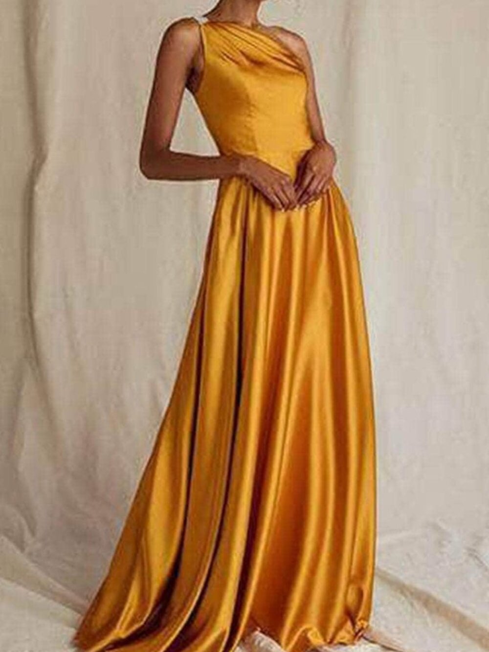 NWT Eureka Fashion 9025 Prom Asymmetrical Gown Marigold Size Medium
